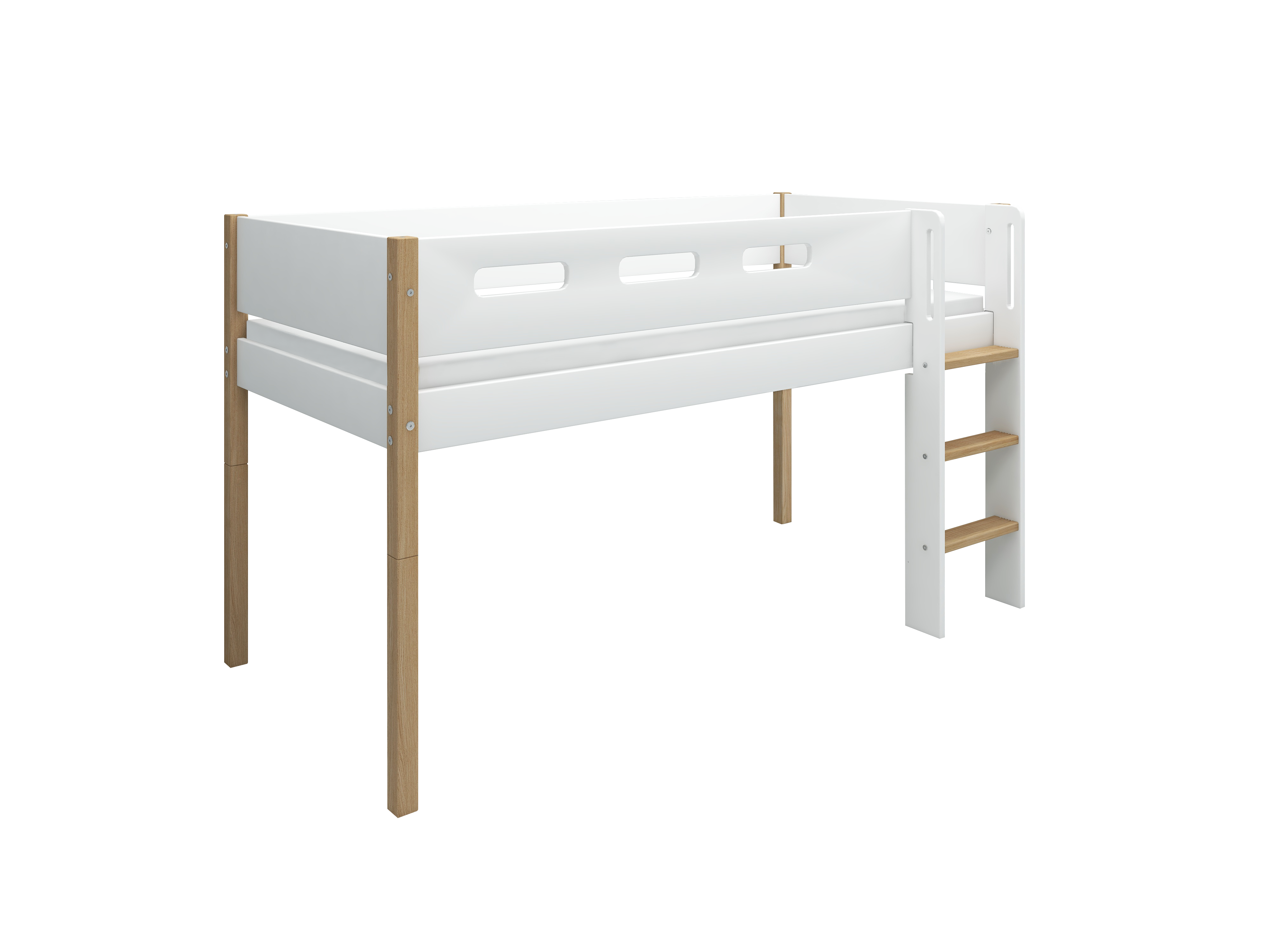Nor Halvhøj Seng 120 Cm Med Stige Og Cut Out Sengehest 90x200 Cm Hvid Eg fra Flexa