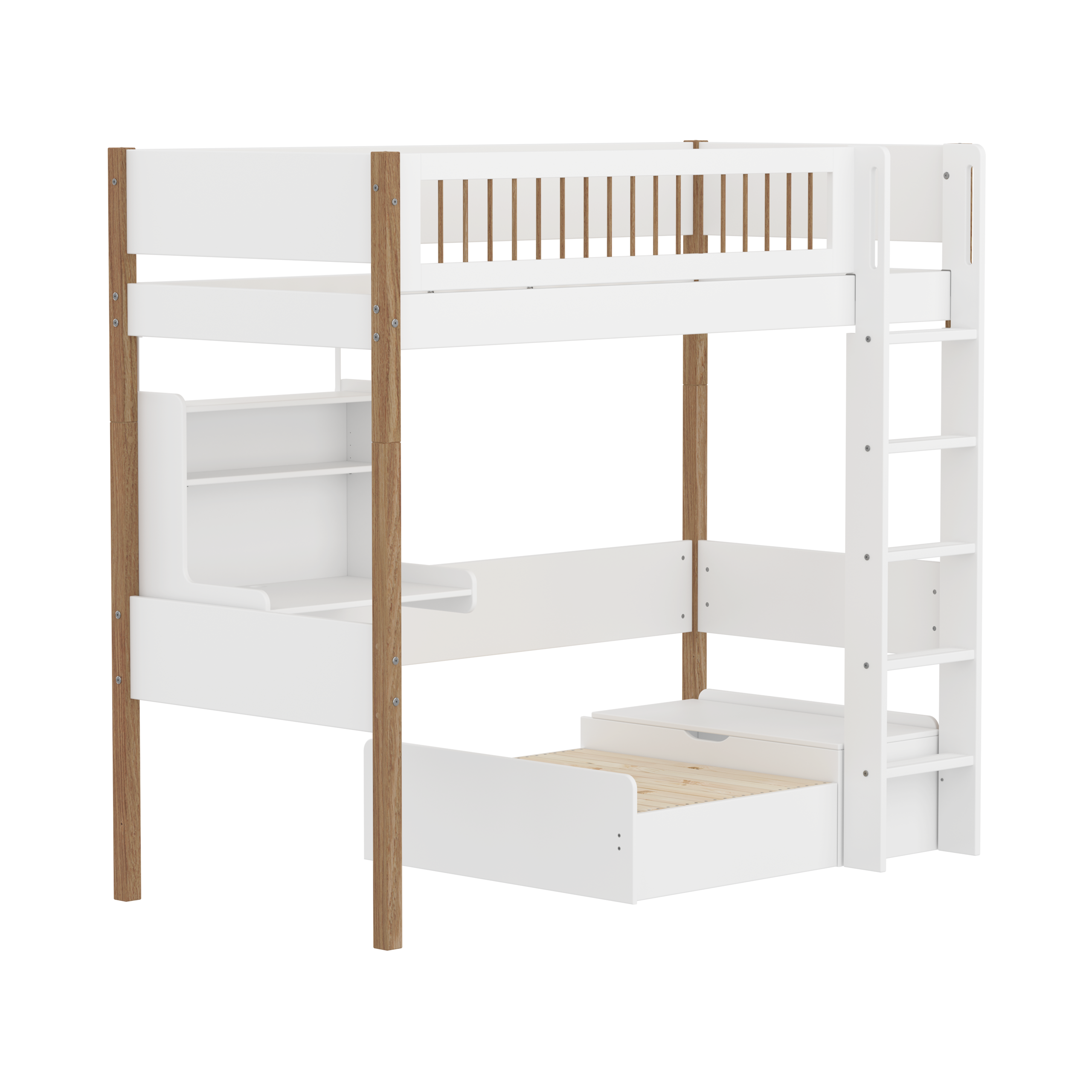 Nor Casa Højseng Med Crossbar Sengehest, Stige, Skriveborg Og Gæsteseng  90x200 Cm  Hvid Eg fra Flexa