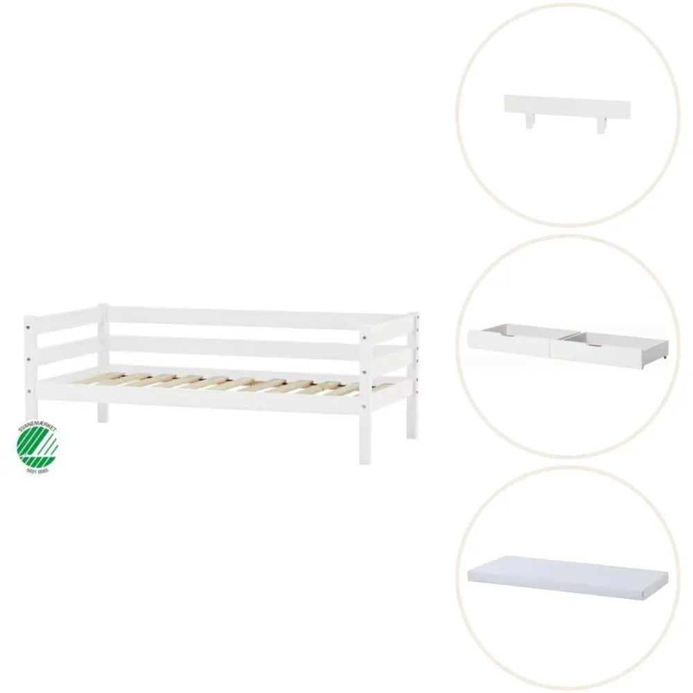 Eco Comfort Juniorseng Hvid, Med Sengehest, Skuffesæt Og Madras fra Hoppekids