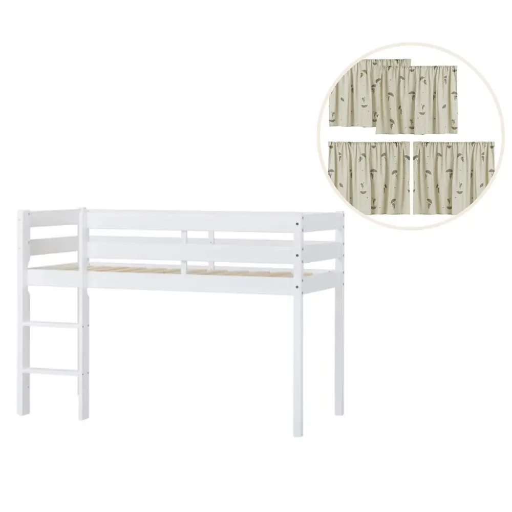 Eco Comfort Halvhøj Seng Hvid, Med Forhæng Grøn fra Hoppekids