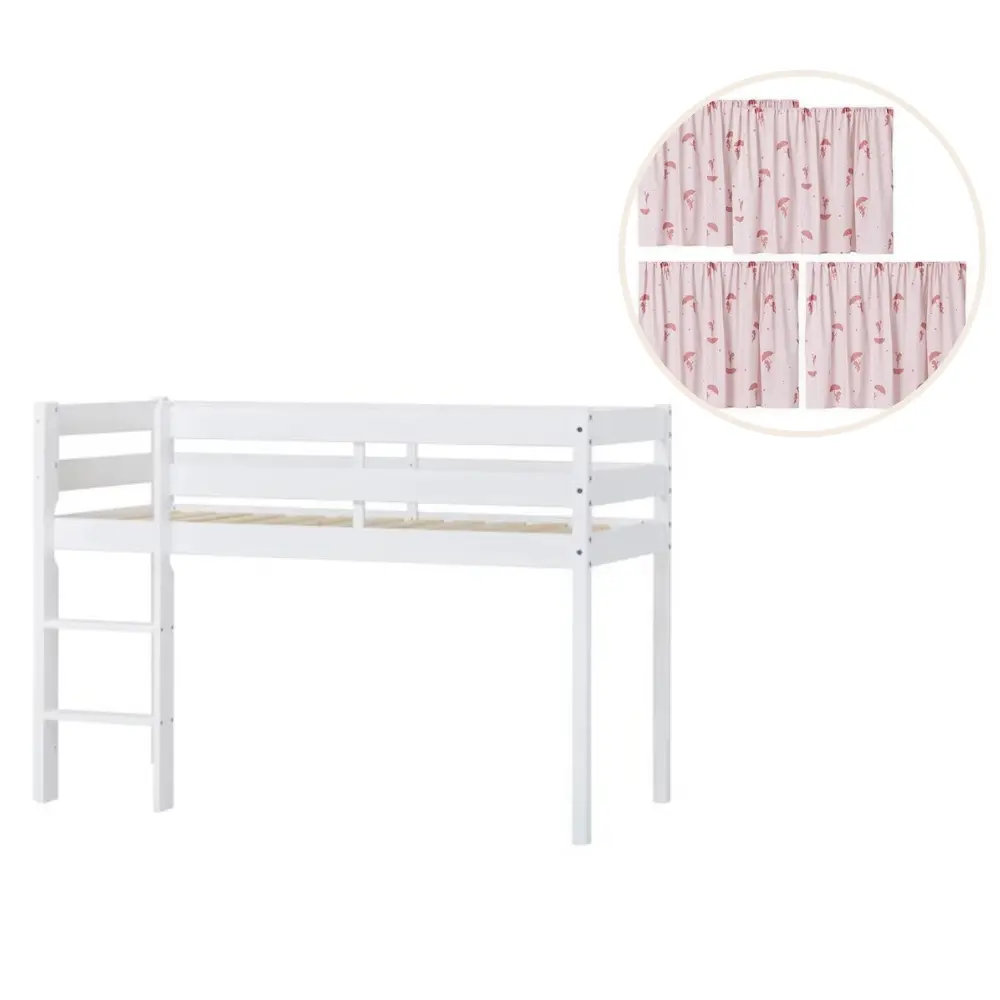 Eco Comfort Halvhøj Seng Hvid, Med Forhæng Rød fra Hoppekids