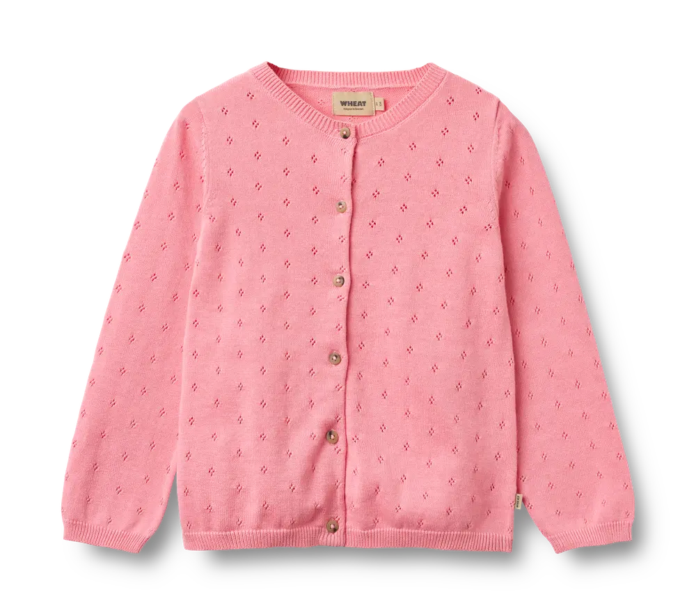 Maia Strik Cardigan   Bubblegum   128 fra Wheat