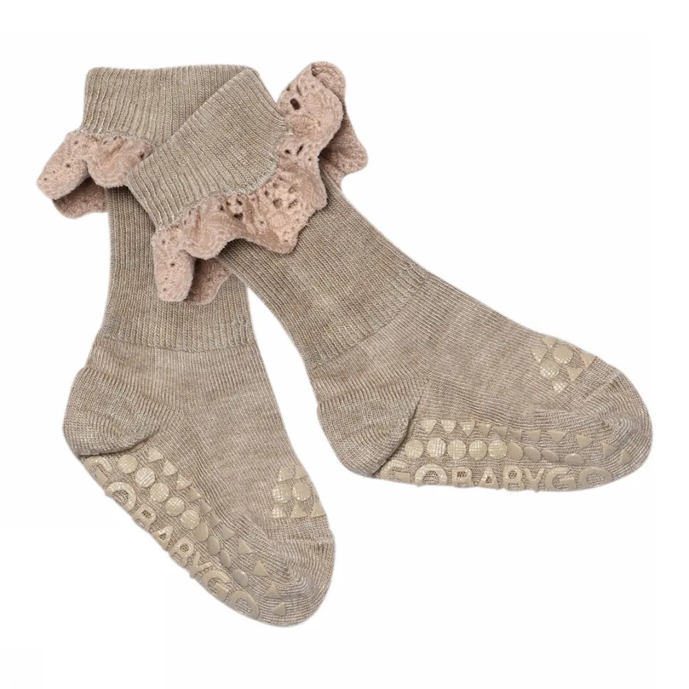 Skridsikre Bambusstrømper M. Blonde Light Brown Melange 20 22 fra Gobabygo