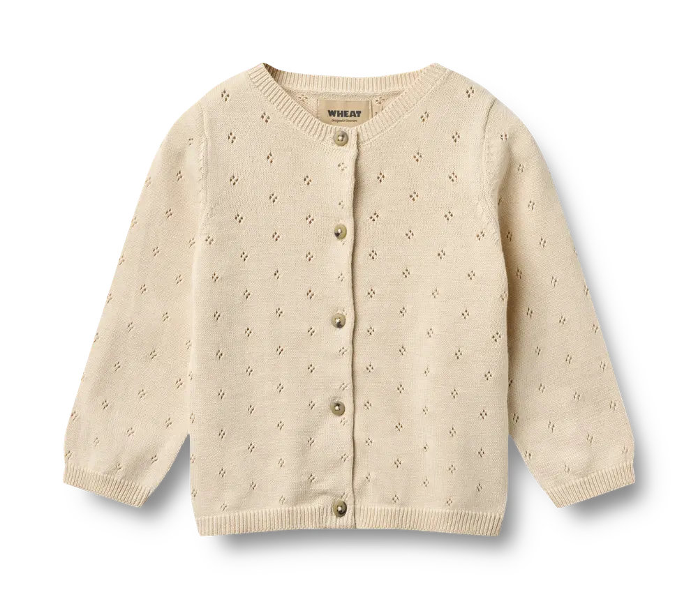 Maia Strik Cardigan   Sandshell   68 fra Wheat