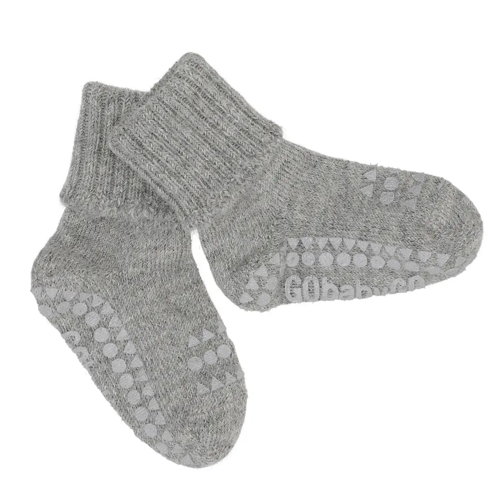 Skridsikre Strømper Alpaca Uld Grey Melange 6 12 Mdr. fra Gobabygo