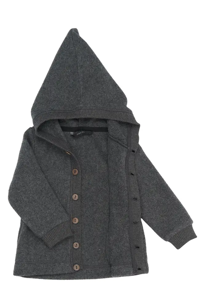 Bomuld Fleece Cardigan Med Hætte   Anthracite Melange   92 fra Mikk-line
