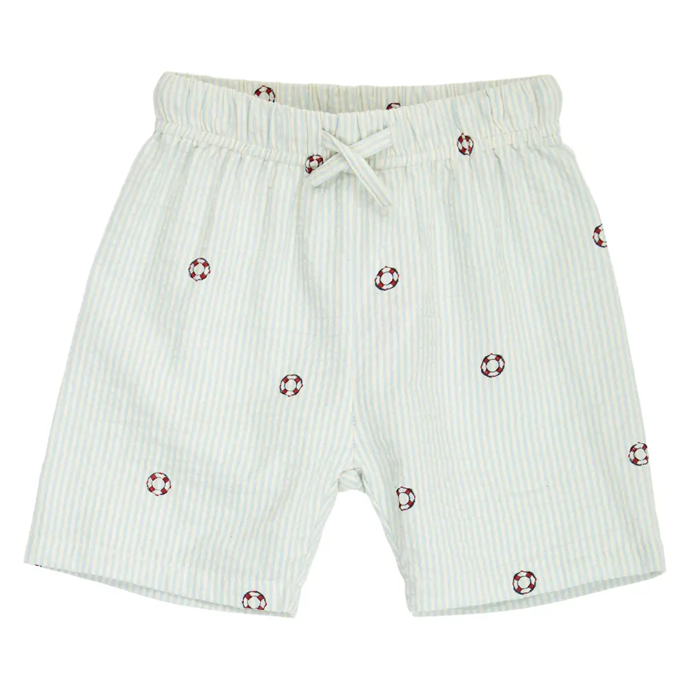 Seersucker Stribede Shorts   Tofu  Ocean  Mineral Red   92 fra Müsli