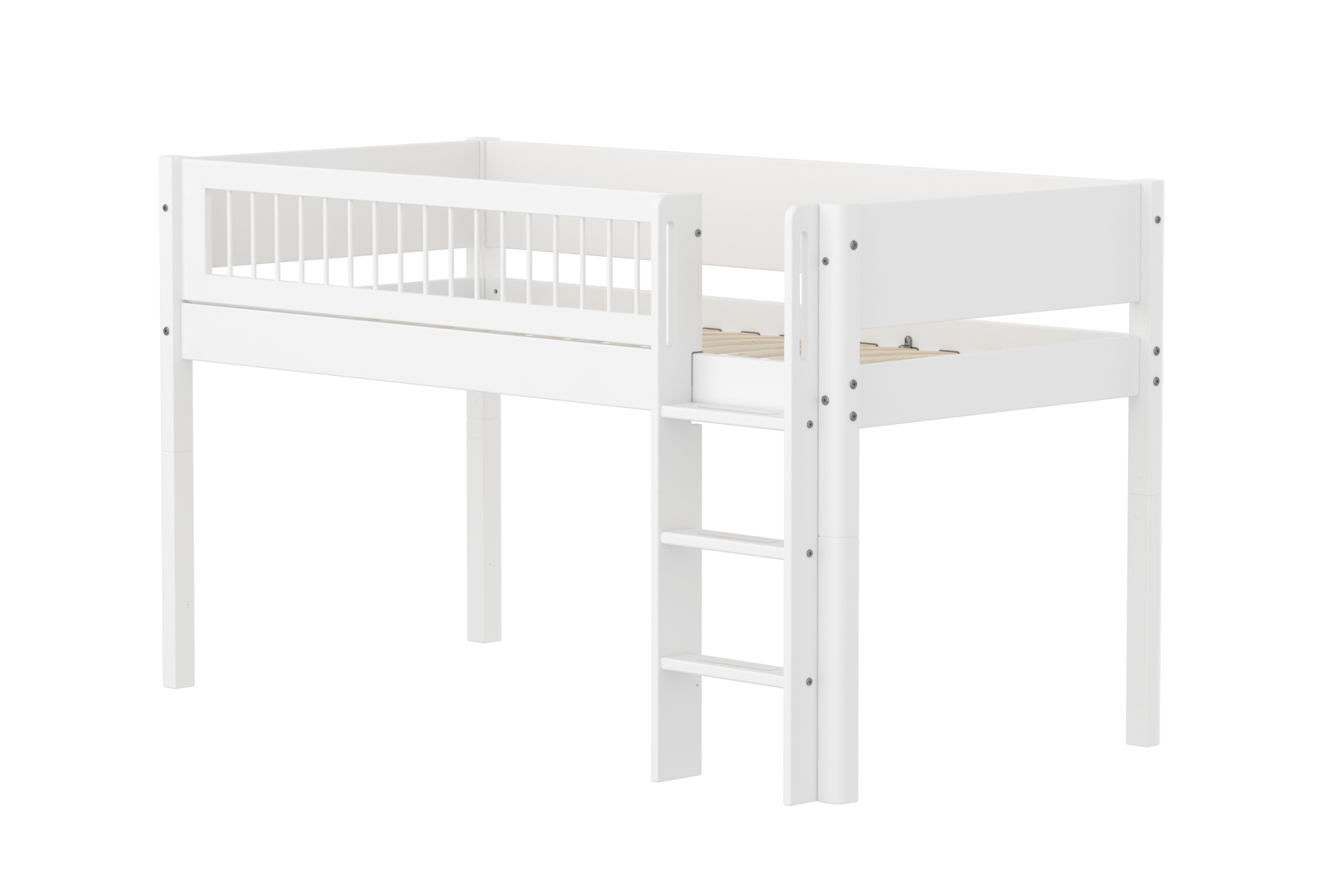 White Halvhøj Seng 120 Cm Med Stige Og Crossbar Sengehest 90x200 Cm   Hvid fra Flexa