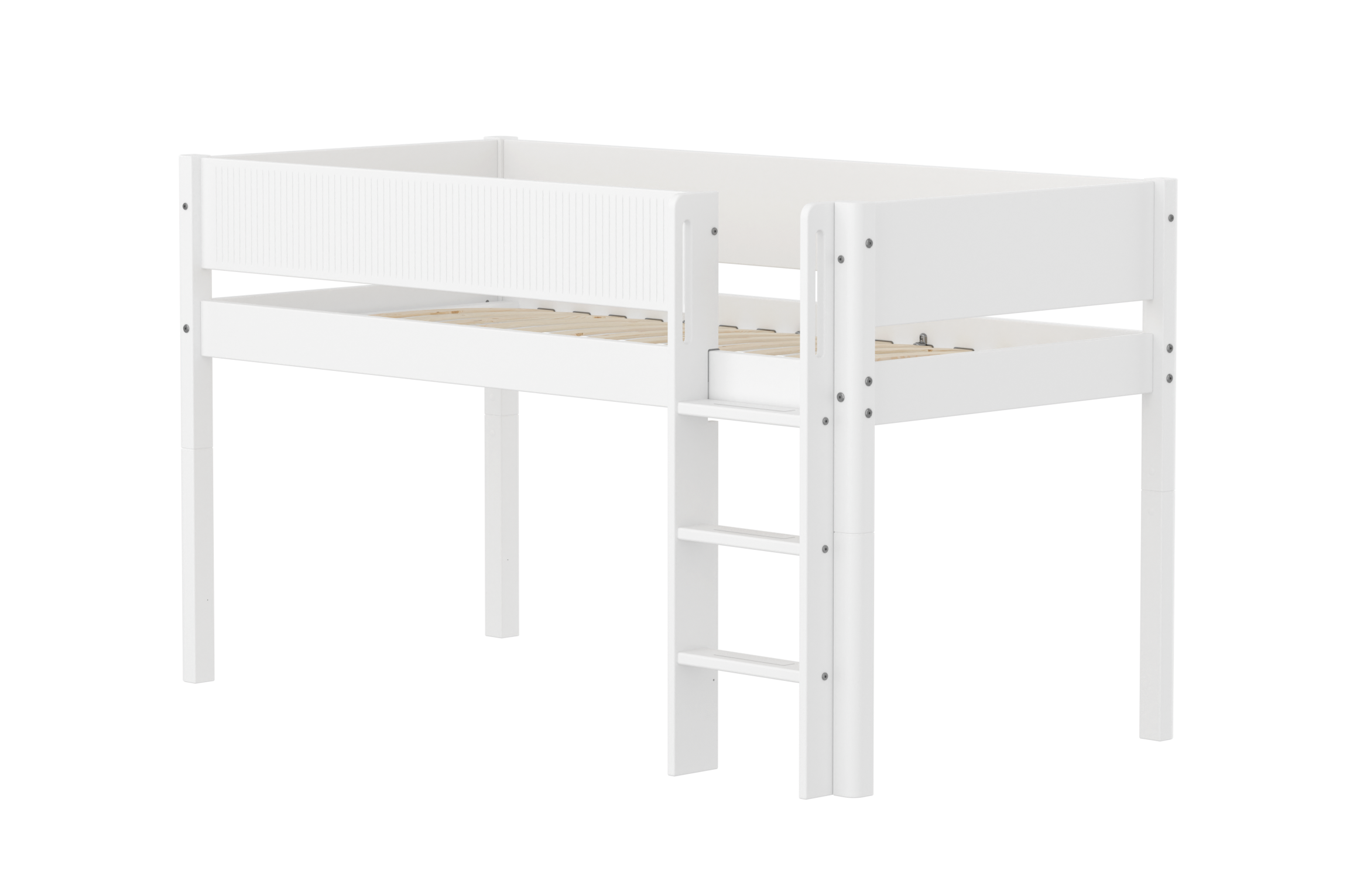 White Halvhøj Seng 120 Cm Med Stige Og Grooves Sengehest 90x200 Cm   Hvid fra Flexa