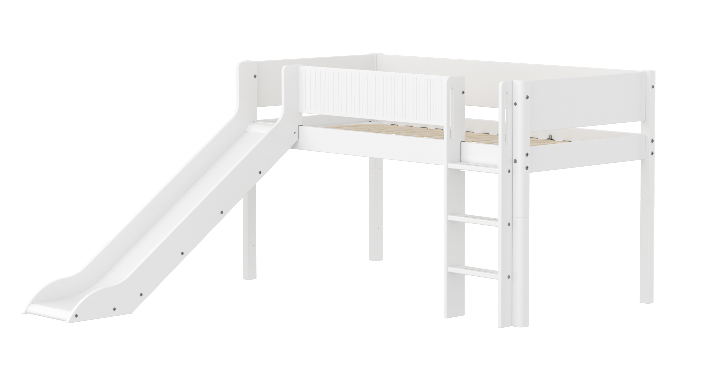 White Halvhøj Seng 120 Cm Med Rutchebane, Stige Og Grooves Sengehest 90x200 Cm   Hvid fra Flexa