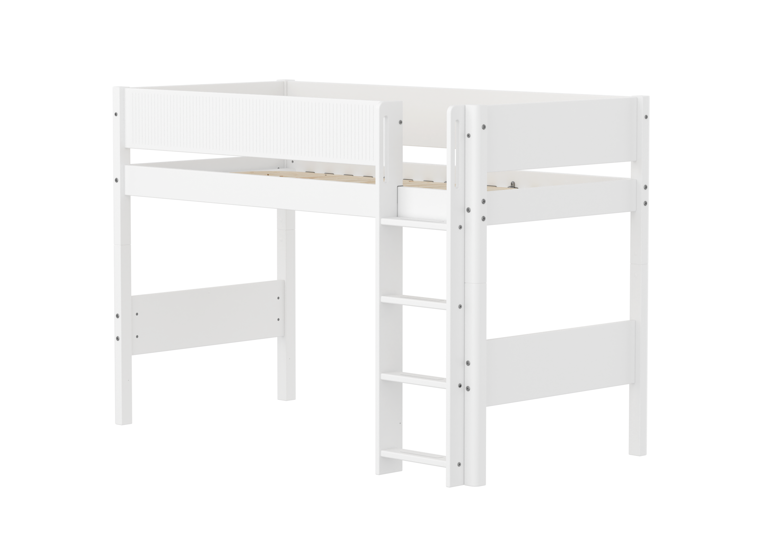 White Mellemhøj Seng 143 Cm Med Stige Og Grooves Sengehest 90x200 Cm  Hvid fra Flexa