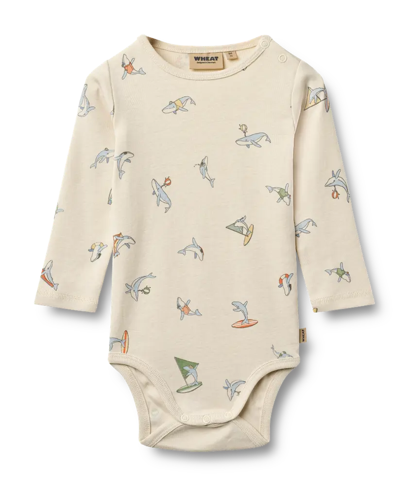 Freddie Langærmet Body   Whale Friends   74 fra Wheat