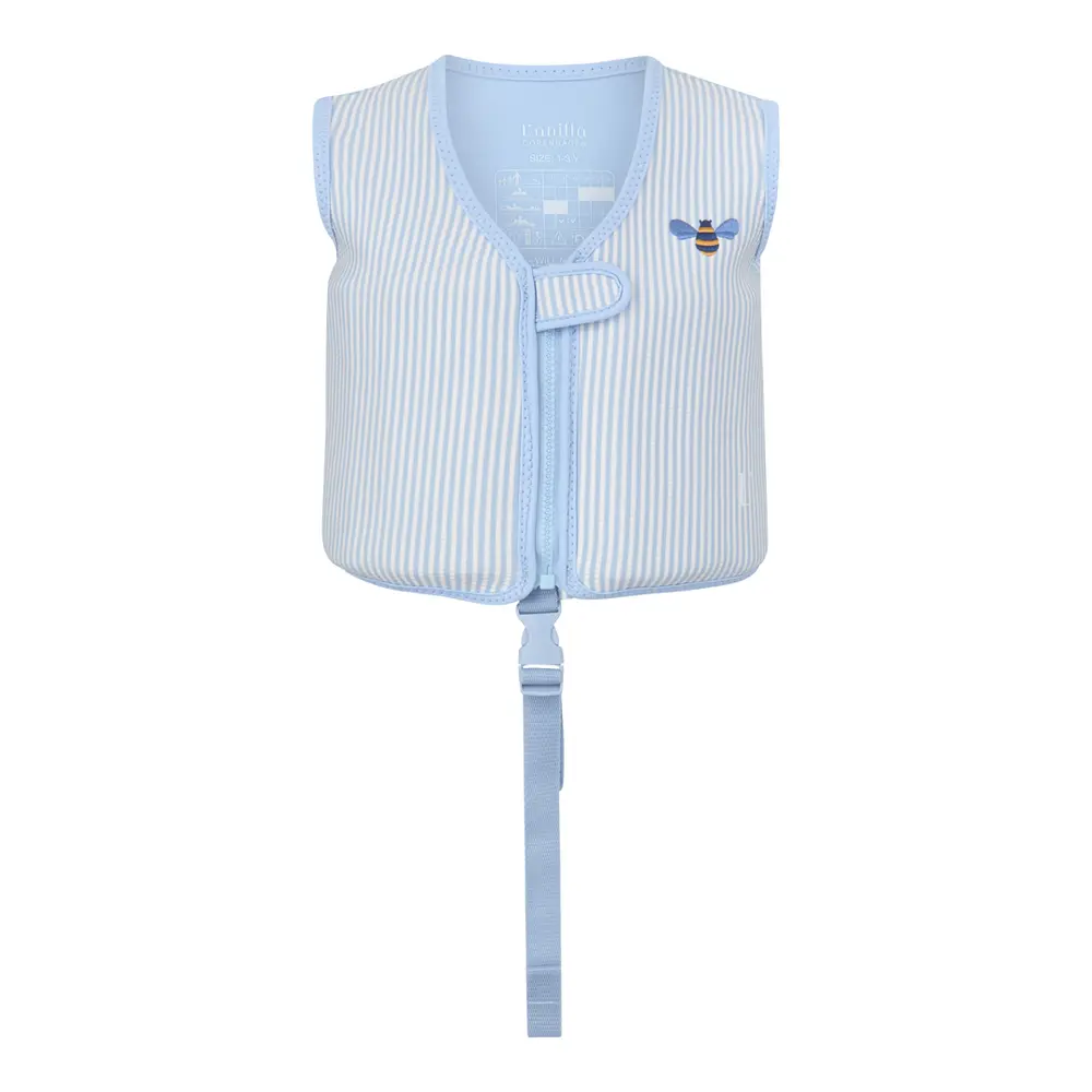 Svømmevest Med Strop Seersucker Honeybee Blue 1 3 år fra Vanilla Copenhagen
