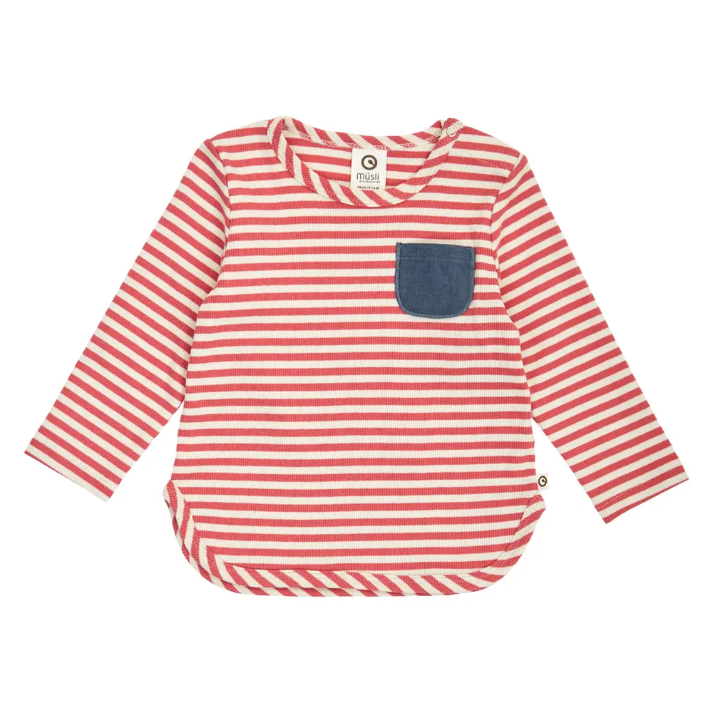 Rib Stripede Bluse M. Lomme   Mineral Red  Tofu   68 fra Müsli
