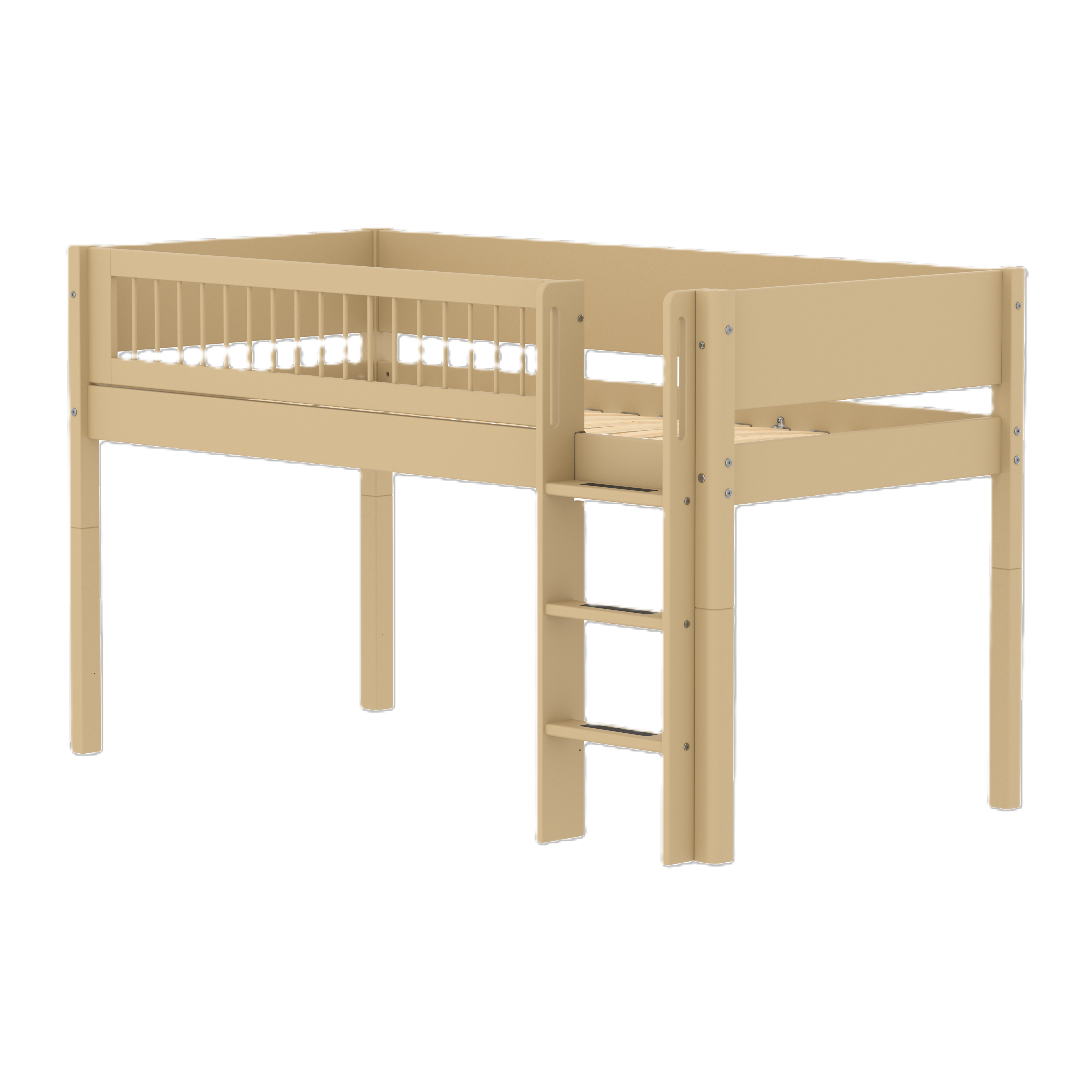 White Halvhøj Seng 120 Cm Med Stige Og Crossbar Sengehest 90x200 Cm   Sand fra Flexa