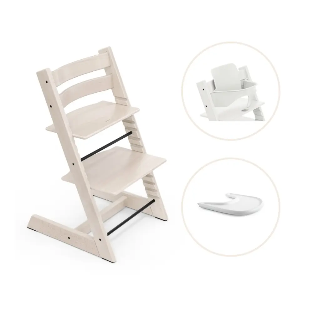 Tripp Trapp Højstol Bøg Inkl. Babysæt Og Tray   Whitewash fra Stokkeâ®
