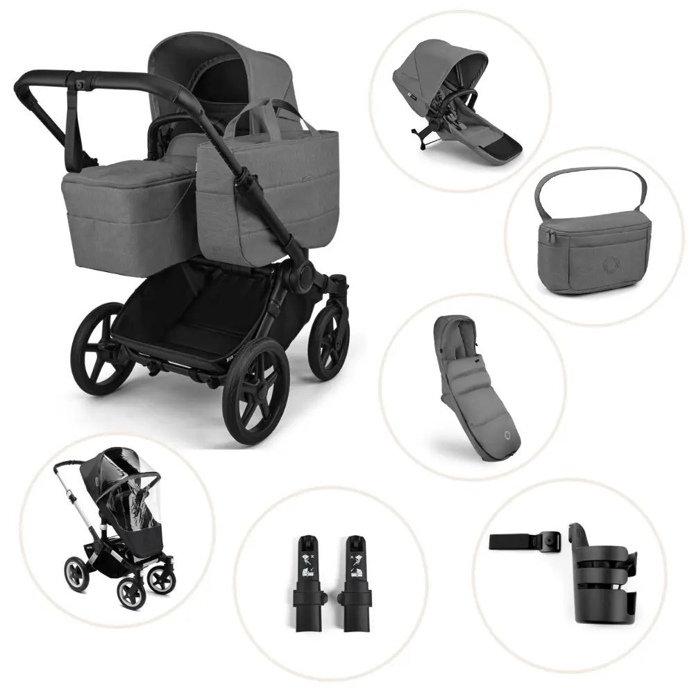 Donkey 6 Kombivogn Inkl. Søskendesæde, Organizer, Kørepose, Kopholder, Højdeadapter Og Regnslag   Moon Grey fra Bugaboo