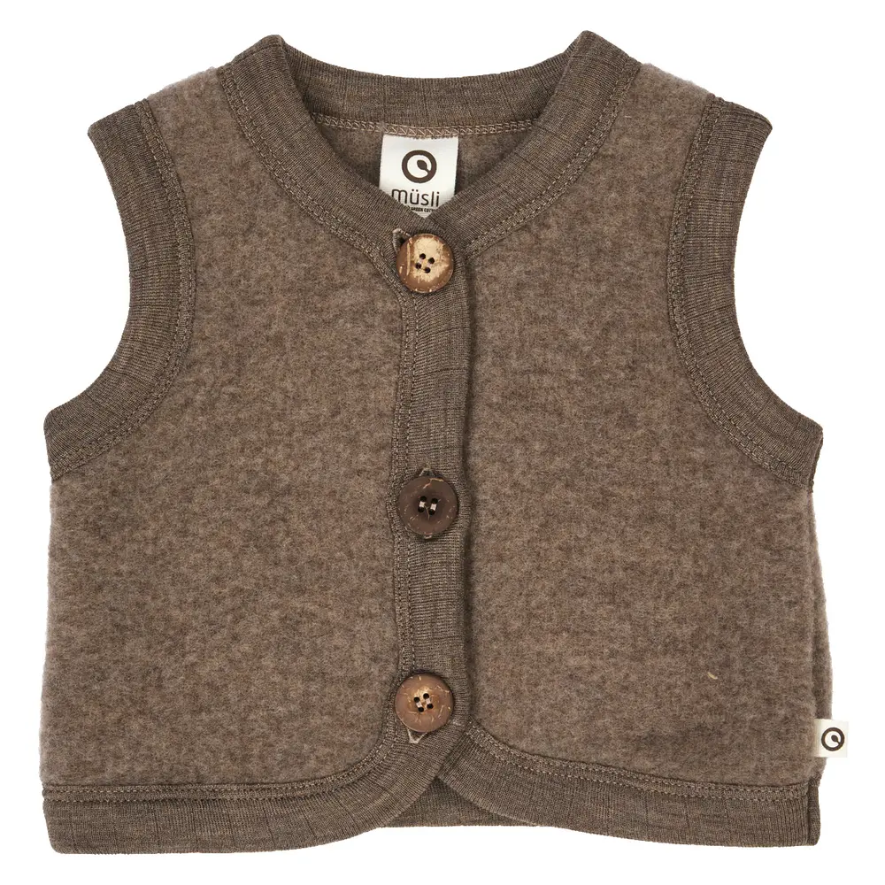 Vest I Merinould Fleece   Walnut Melange    50 fra Müsli