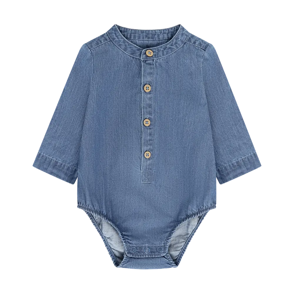 Langærmet Body   Medium Blue Denim   80 fra Bekids