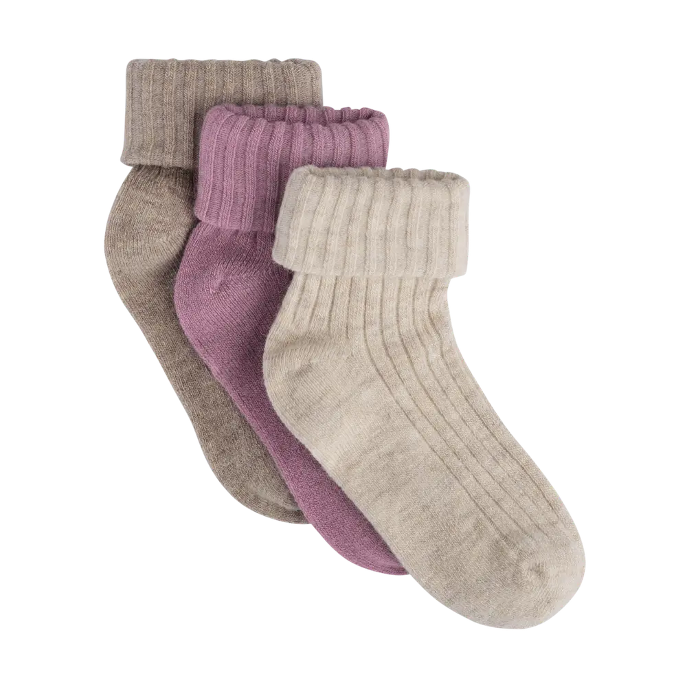 Uld Rib Strømpe 3 Pak   Burnished Lilac   1518 fra Bekids
