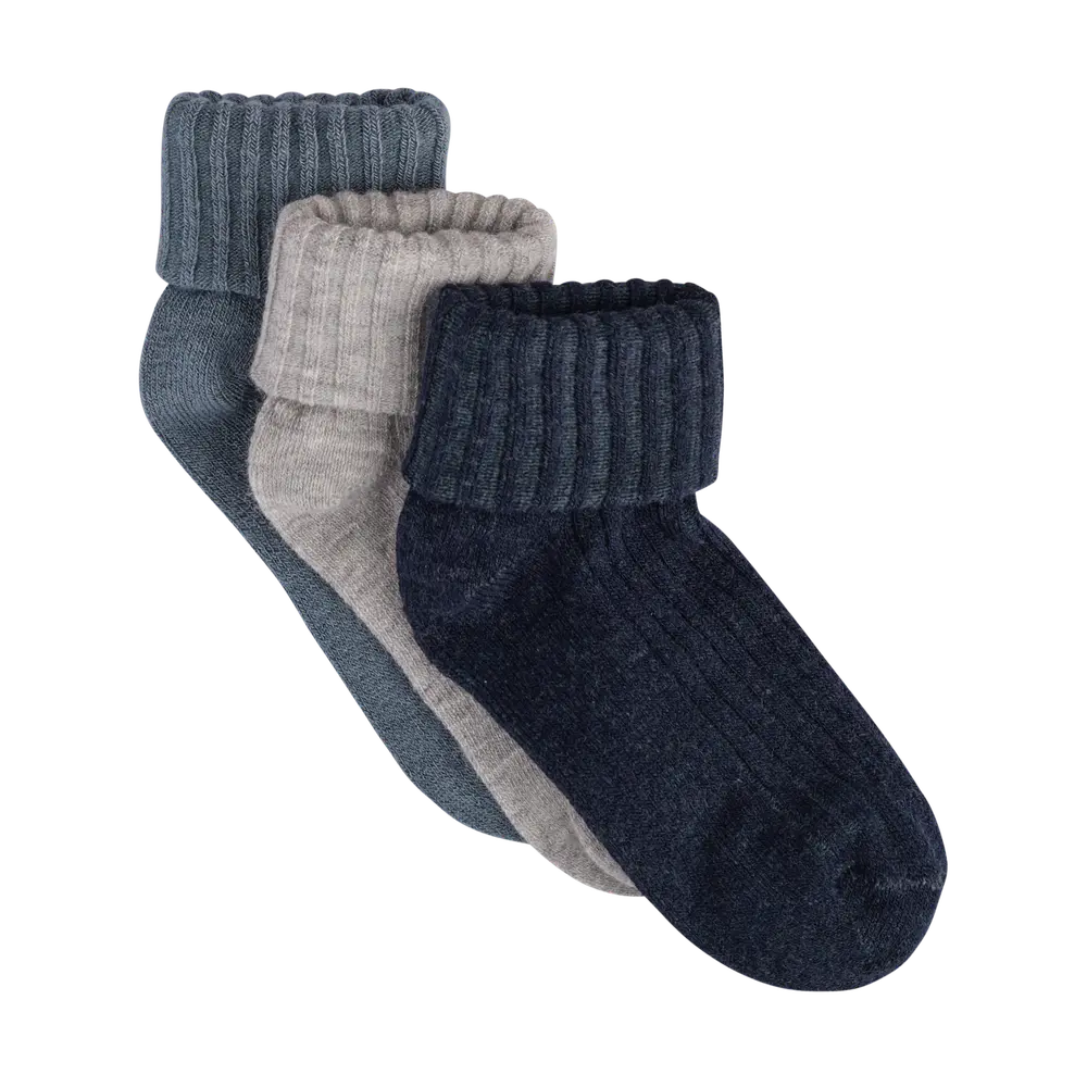 Uld Rib Strømpe 3 Pak   Dark Navy   1922 fra Bekids