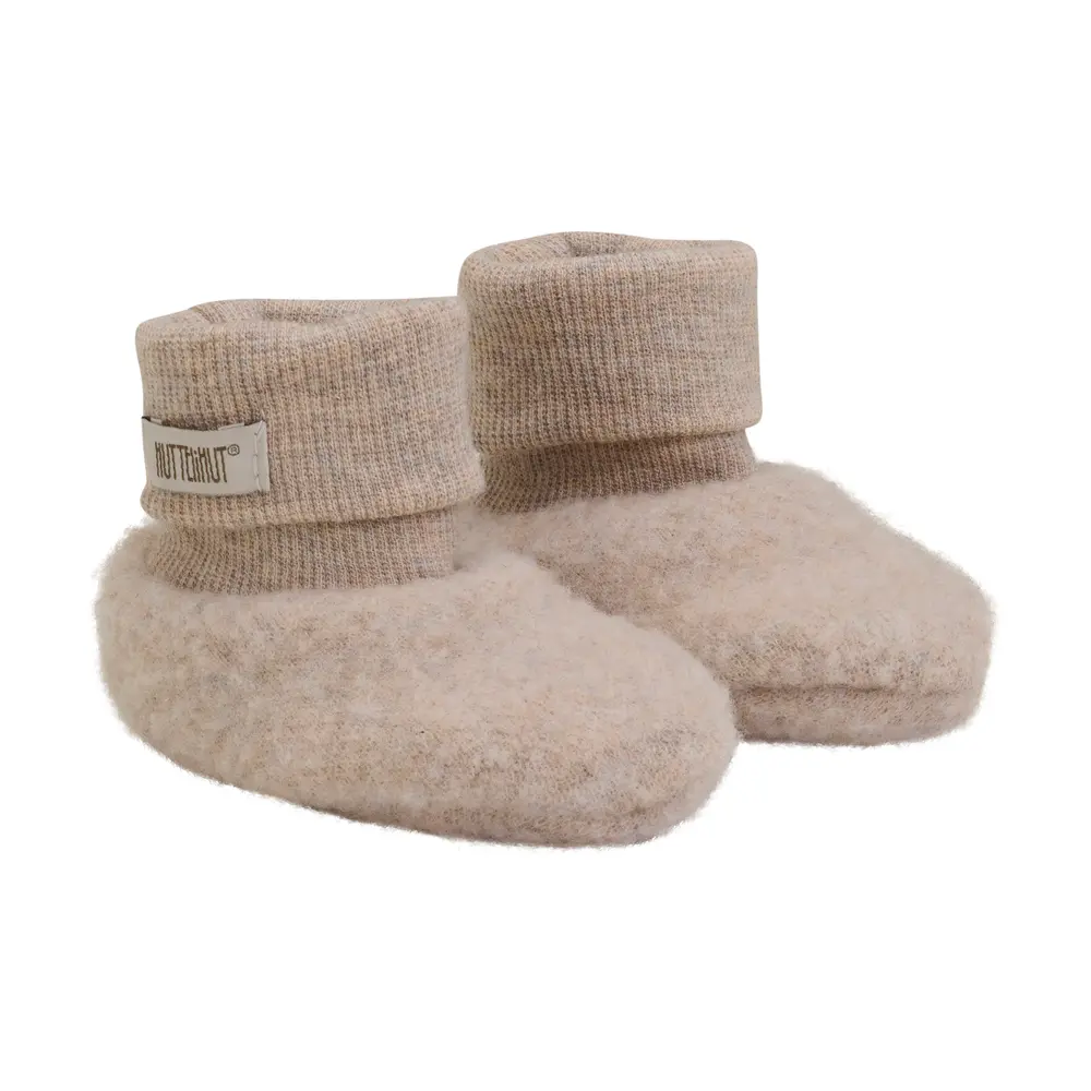 Uld Fleece Footies   Camel Melange   74 80 fra Huttelihut