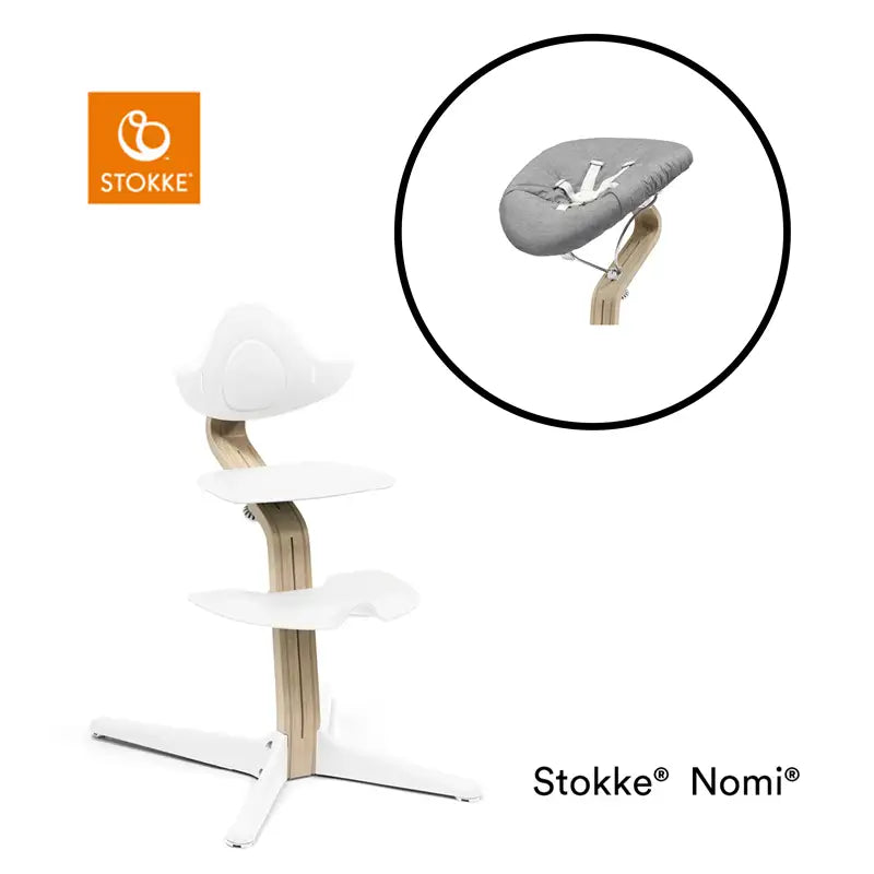 Nomi Højstol Bøg Inkl. Newborn   Natural White   Grey Pink fra Stokke