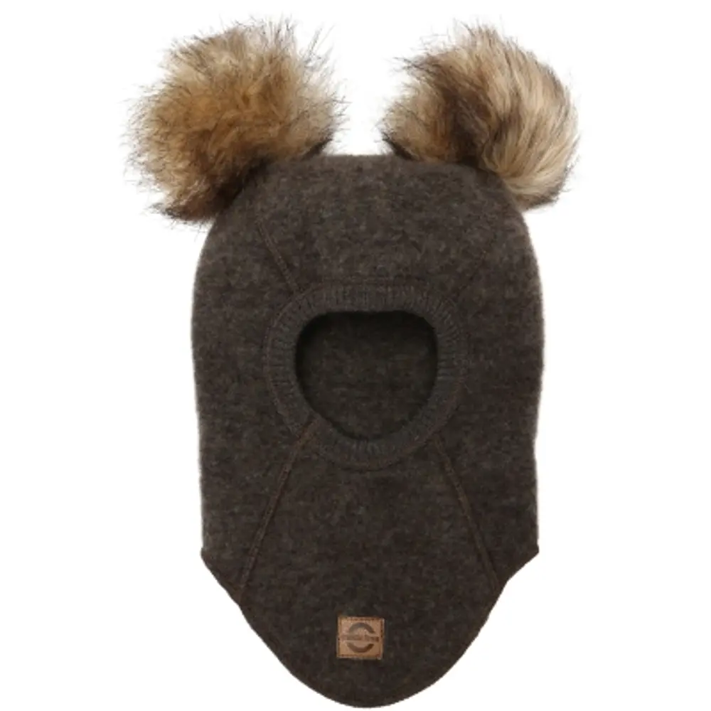 Uld Elefanthue Med Pom Pom   Dark Brown Melange   98 104 fra Mikk-line
