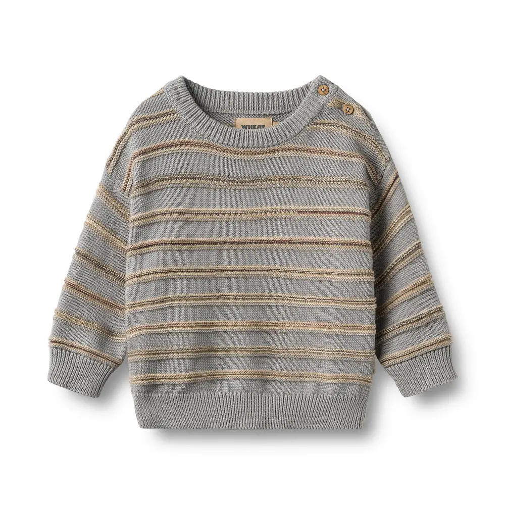 Harlow Jacquard Pullover   Slightly Blue Stripe   68 fra Wheat