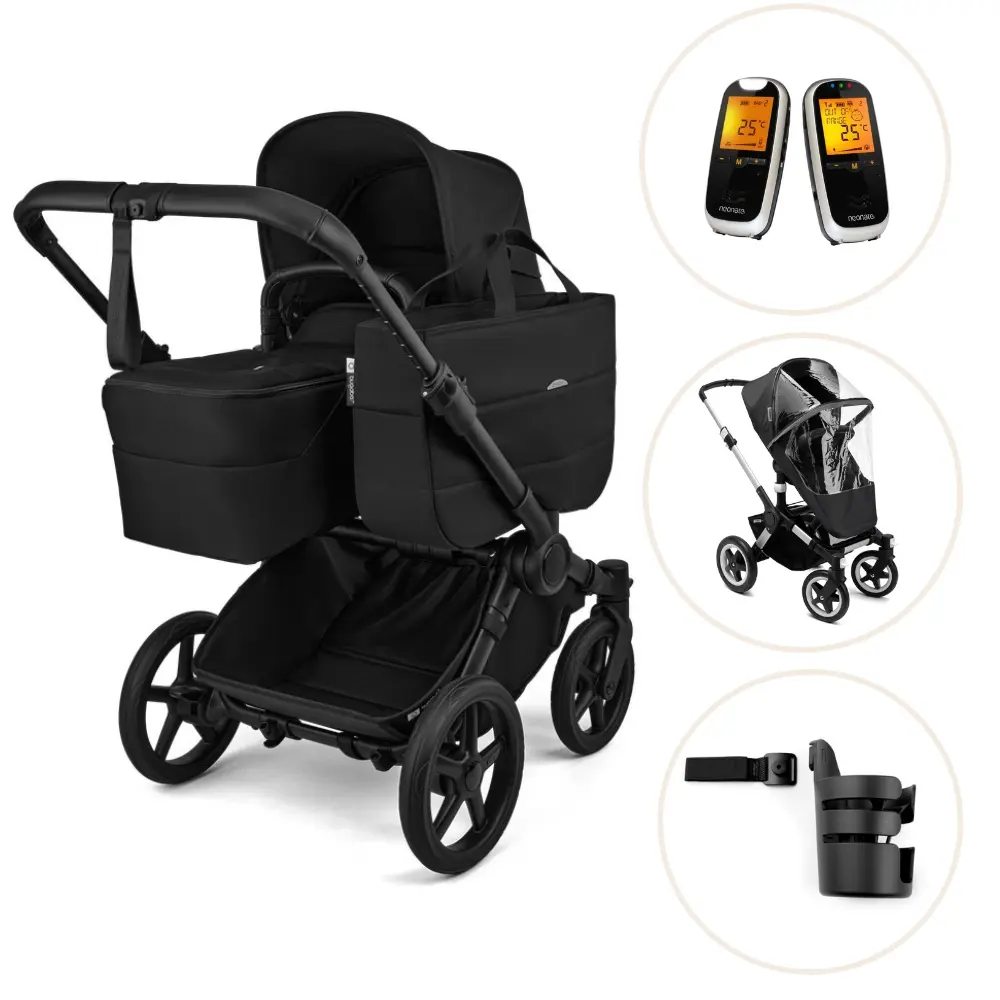 Donkey 6 Kombivogn Med Kopholder, Regnslag Og Neonate 6500d Babyalarm Heritage Black Black fra Bugaboo