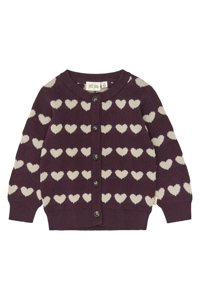 Elia Cardigan Huckleberry Heart 98 Cm fra Petit Piao