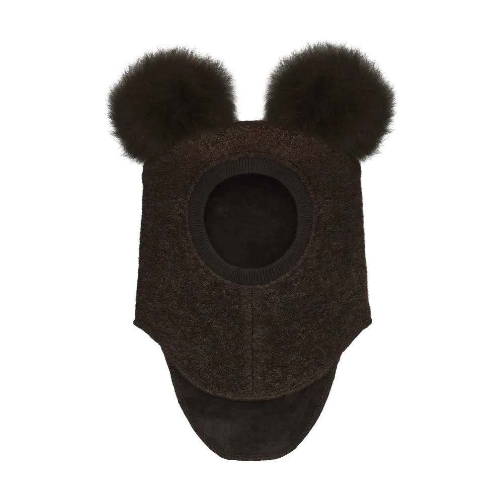 Elefanthue M. Alpaca Pompoms Dark Brown Melange 50 fra Huttelihut