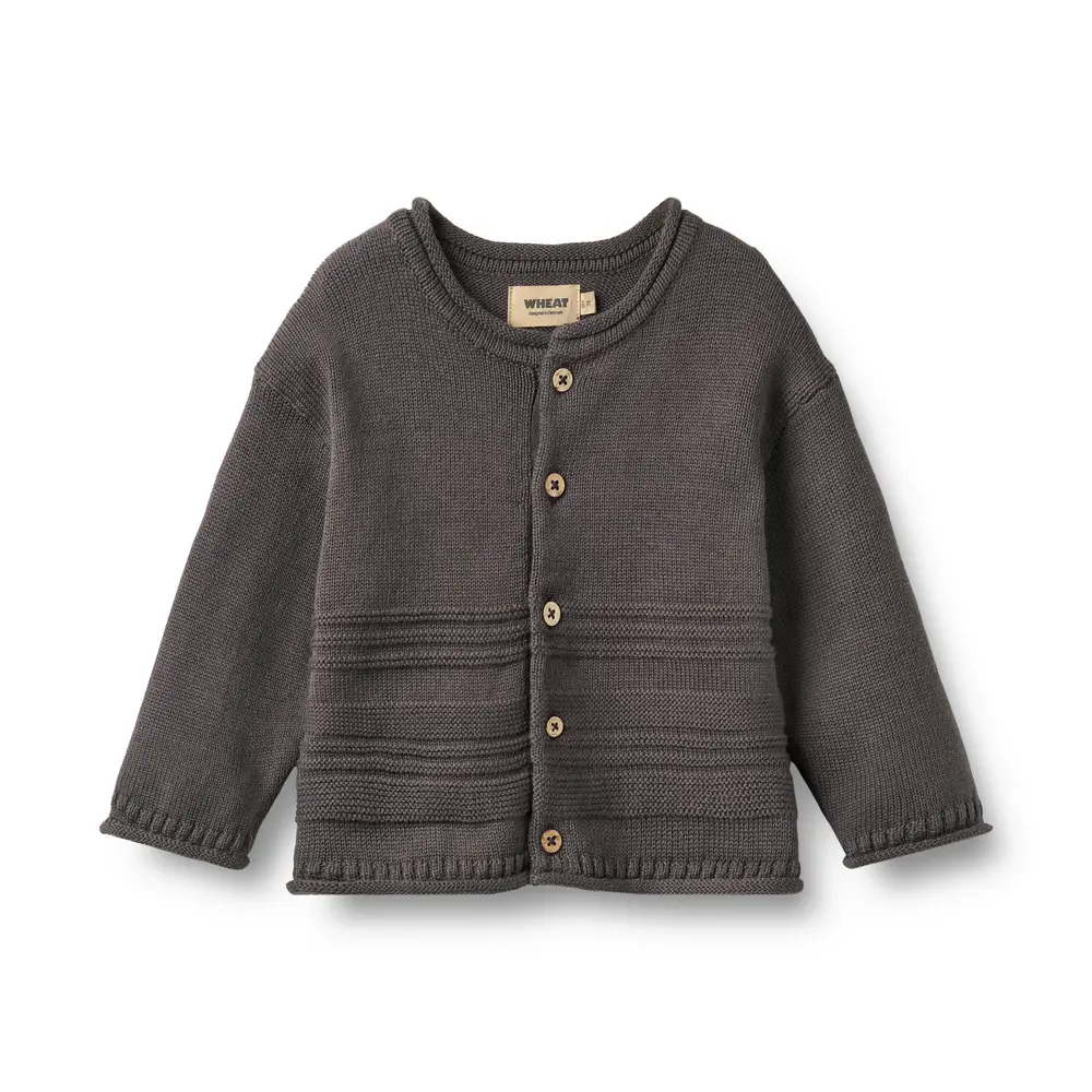 Gunnar Strik Cardigan   Dark Charcoal   62 fra Wheat